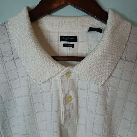 Van Heusen Studio Mens Polo Shirt Short Sleeve Big & Tall Off White Check XXL 2X - Picture 16 of 16
